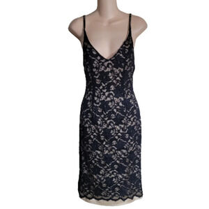 Etoile Y2K Textured Black and Nude Lace-Trim Sleeveless Bodycon Dress Size 6